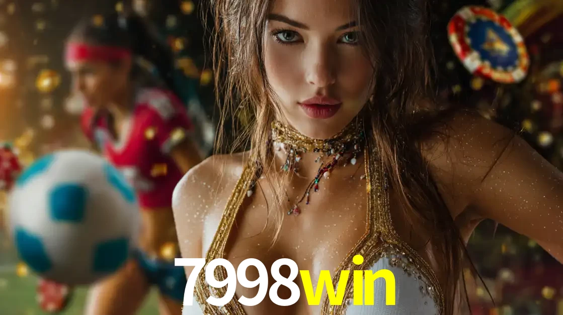 Mulher elegante representando a combinação de glamour e emoção das apostas esportivas, com uma jogadora de futebol ao fundo, destacando a ação no 7998win.